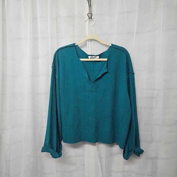 Double Zero Turquoise Thermal Peasant Blouse Boho L - Picture 7 of 9